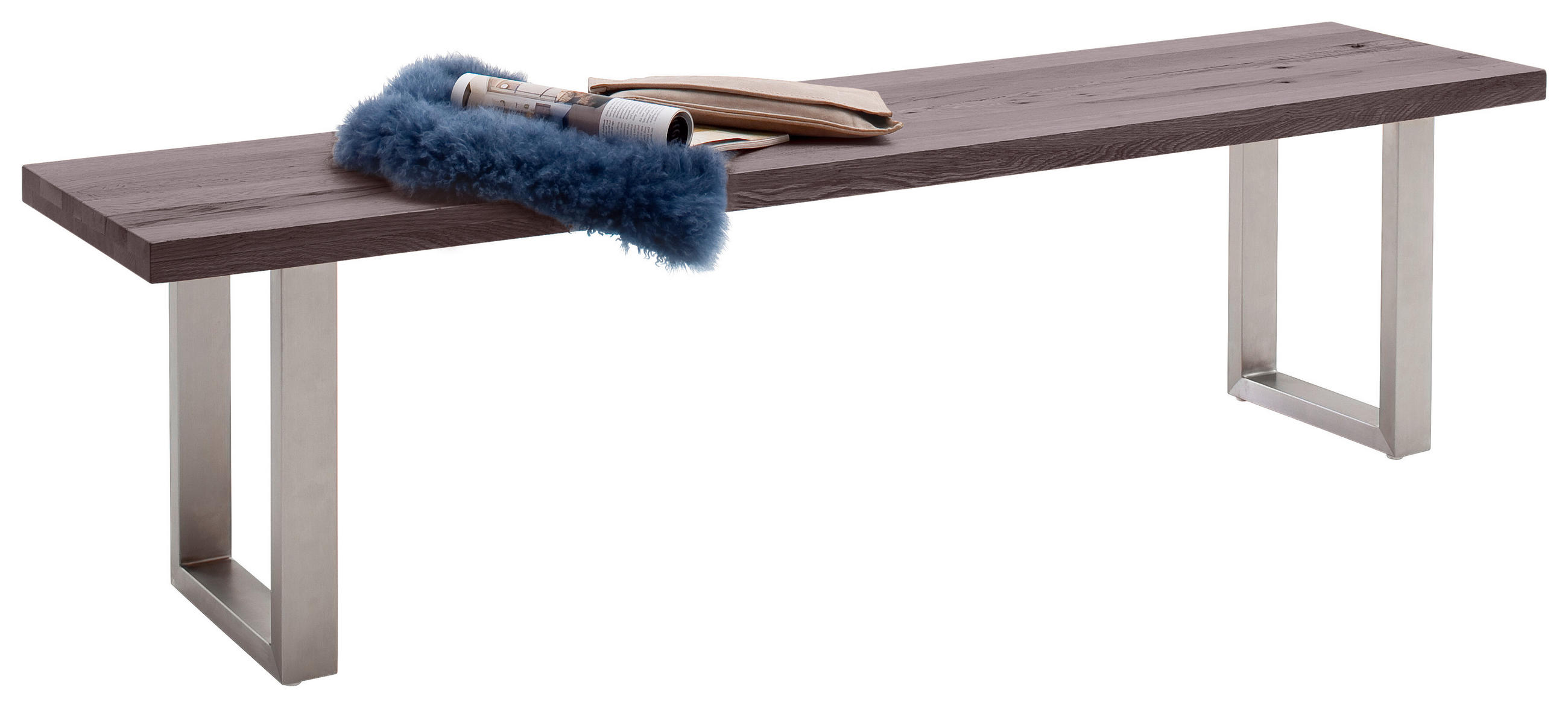SITZBANK 160/50/40 cm Eichefarben, Edelstahlfarben Eiche massiv Metall - Edelstahlfarben/Eichefarben, Design, Holz/Metall (160/50/40cm) - Novel