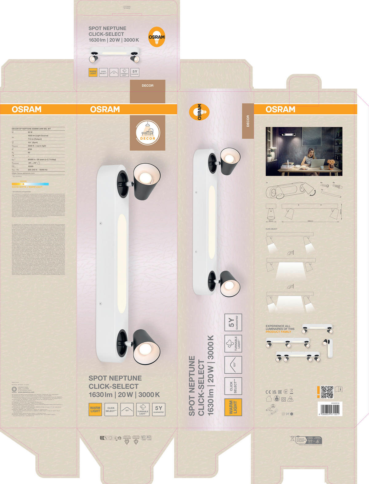 LED-DECKENLEUCHTE 50,8/9/14 cm   - Weiß, Basics, Kunststoff/Metall (50,8/9/14cm) - Osram