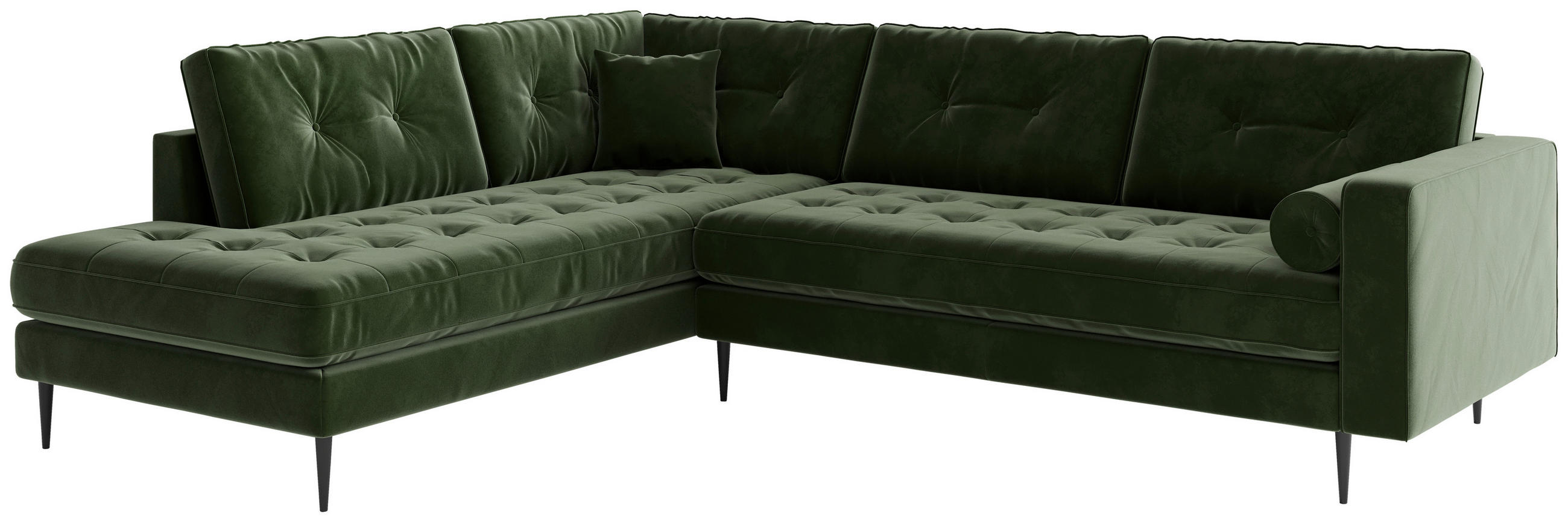 ECKSOFA Flachgewebe Olivgrün  - Edelstahlfarben/Olivgrün, Design, Textil/Metall (259/205cm) - Livetastic