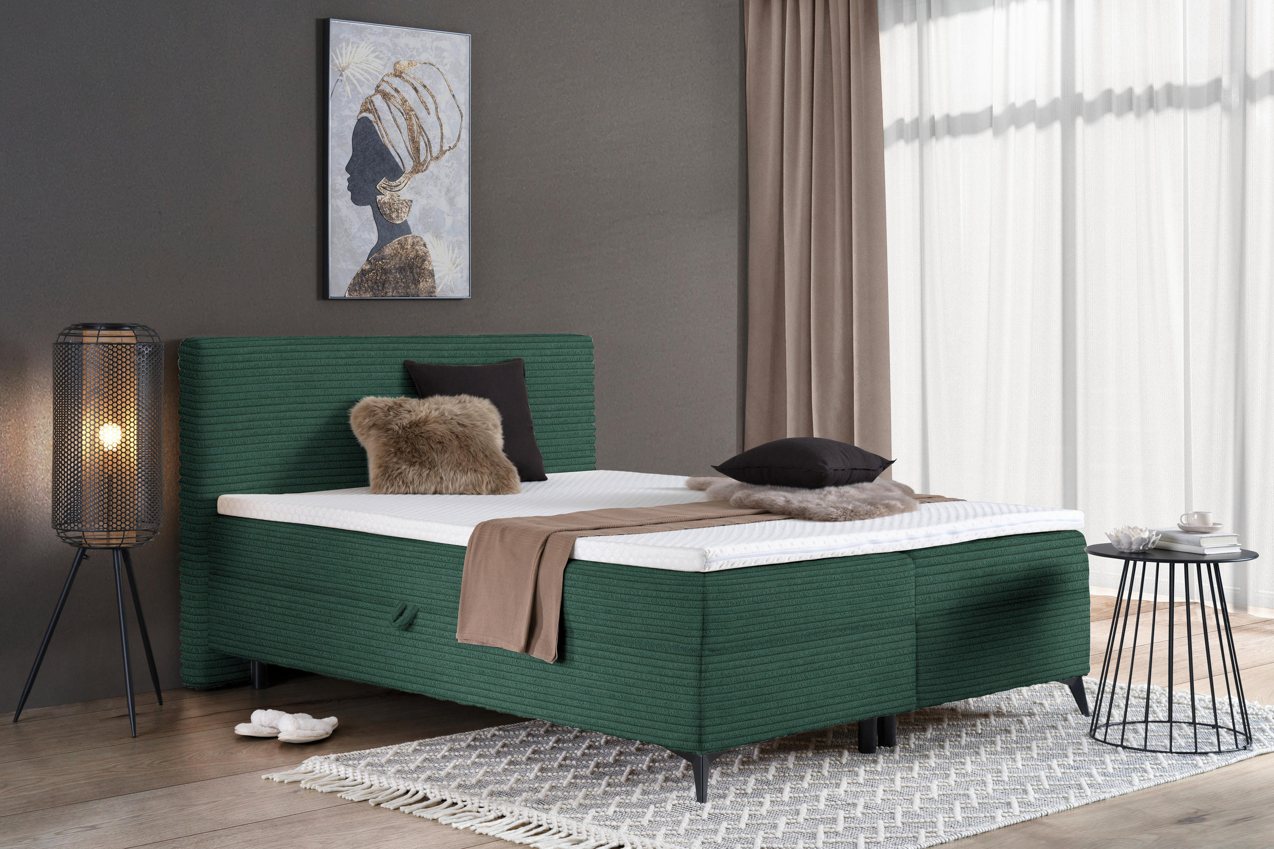 BOXBETT 140/200 cm  in Waldgrün  - Waldgrün/Schwarz, Design, Holz/Holzwerkstoff (140/200cm) - Xora