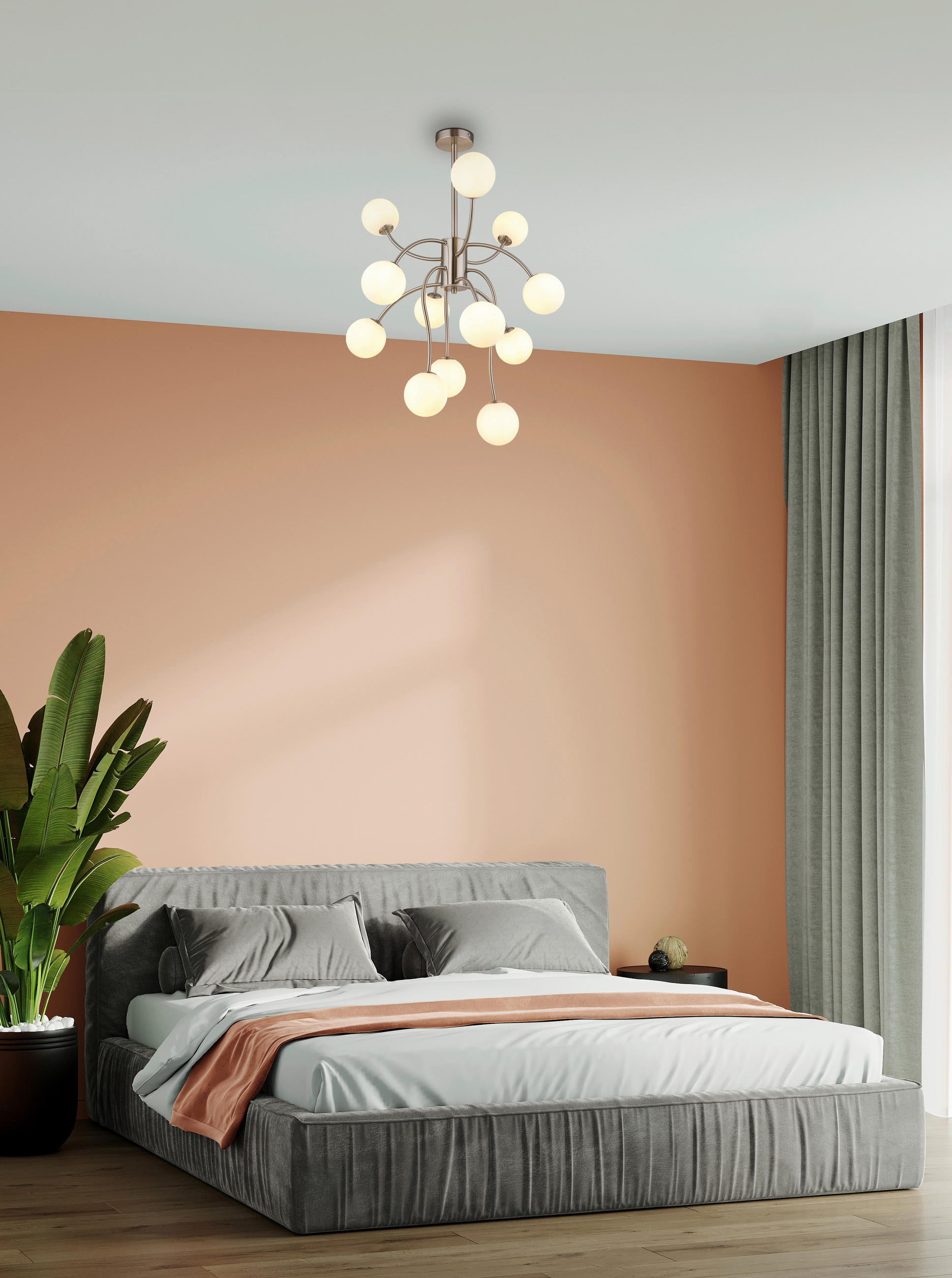 LED-DECKENLEUCHTE 62/93 cm   - Weiß/Nickelfarben, Design, Glas/Metall (62/93cm) - Globo