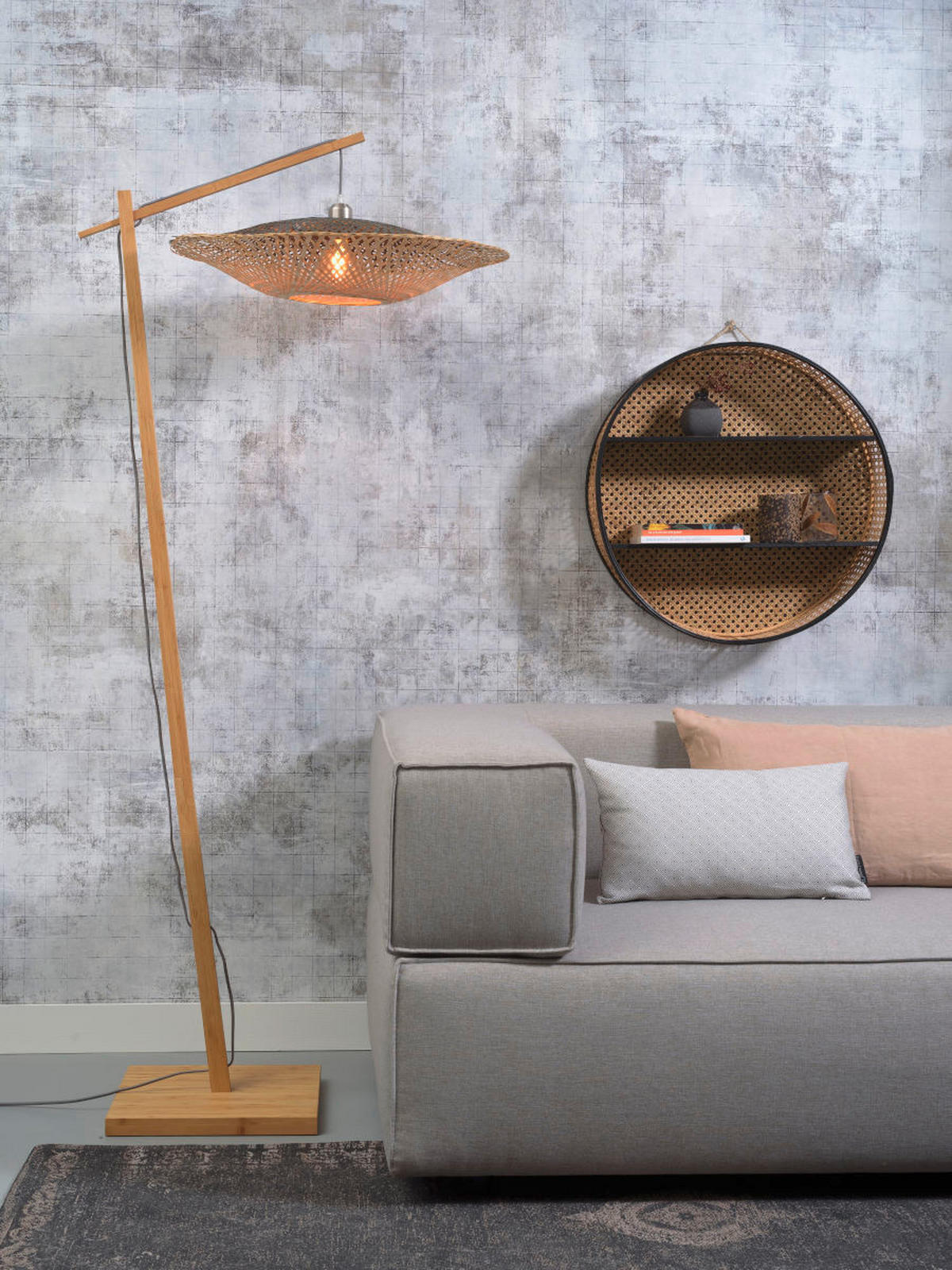 GOLVLAMPA GOOD&MOJO  80/60/176 cm    - svart/naturfärgad, Trend (80/60/176cm) - Good & Mojo