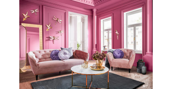 CHESTERFIELD-SOFA  in Samt Rosa  - Schwarz/Rosa, Trend, Holz/Textil (191/78/84cm) - Ambia Home