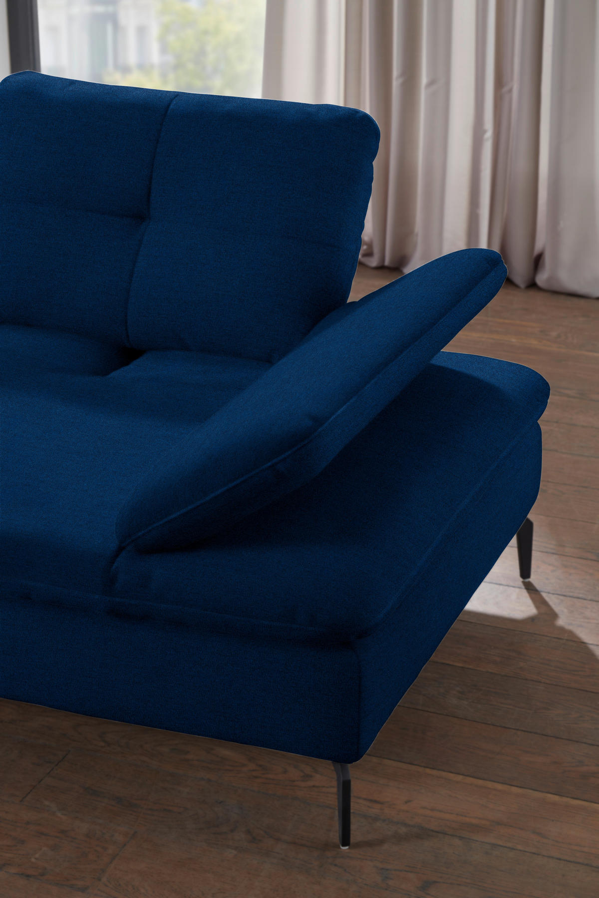ECKSOFA in Flachgewebe Blau  157/344 cm  - Blau/Schwarz, Design, Textil/Metall (157/344cm) - Chilliano