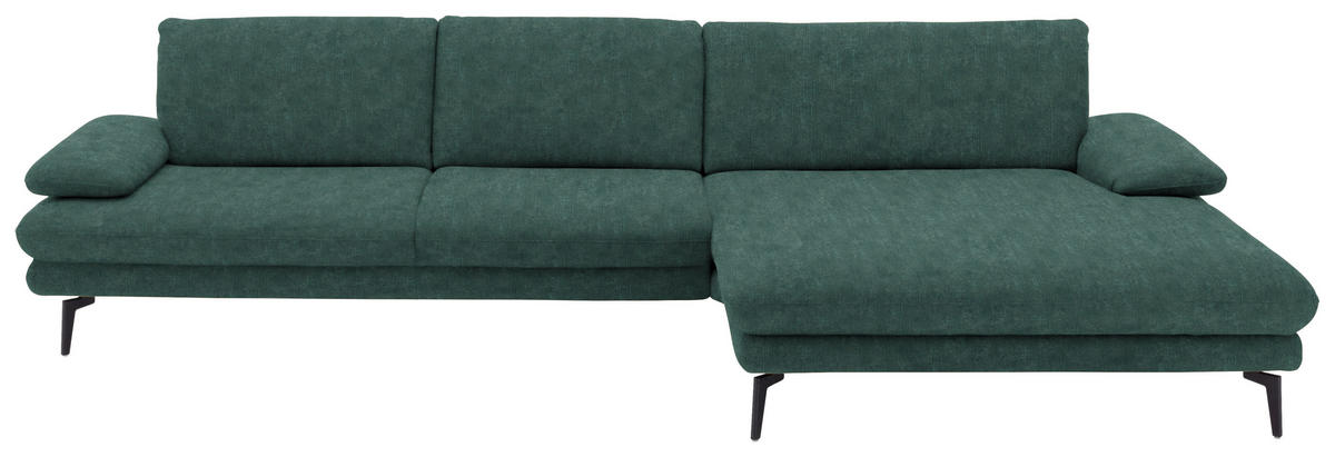 ECKSOFA in Velours Blau, Grün  310/180 cm  - Blau/Schwarz, Design, Textil/Metall (310/180cm) - Dieter Knoll
