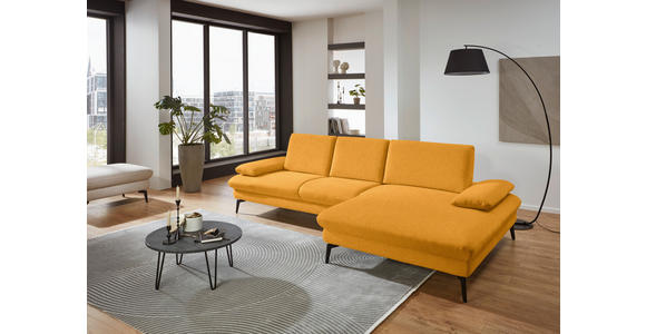 ECKSOFA in Chenille, Mikrofaser Currygelb 299/157 cm - Currygelb/Schwarz, Design, Textil/Metall (299/157cm) - Dieter Knoll