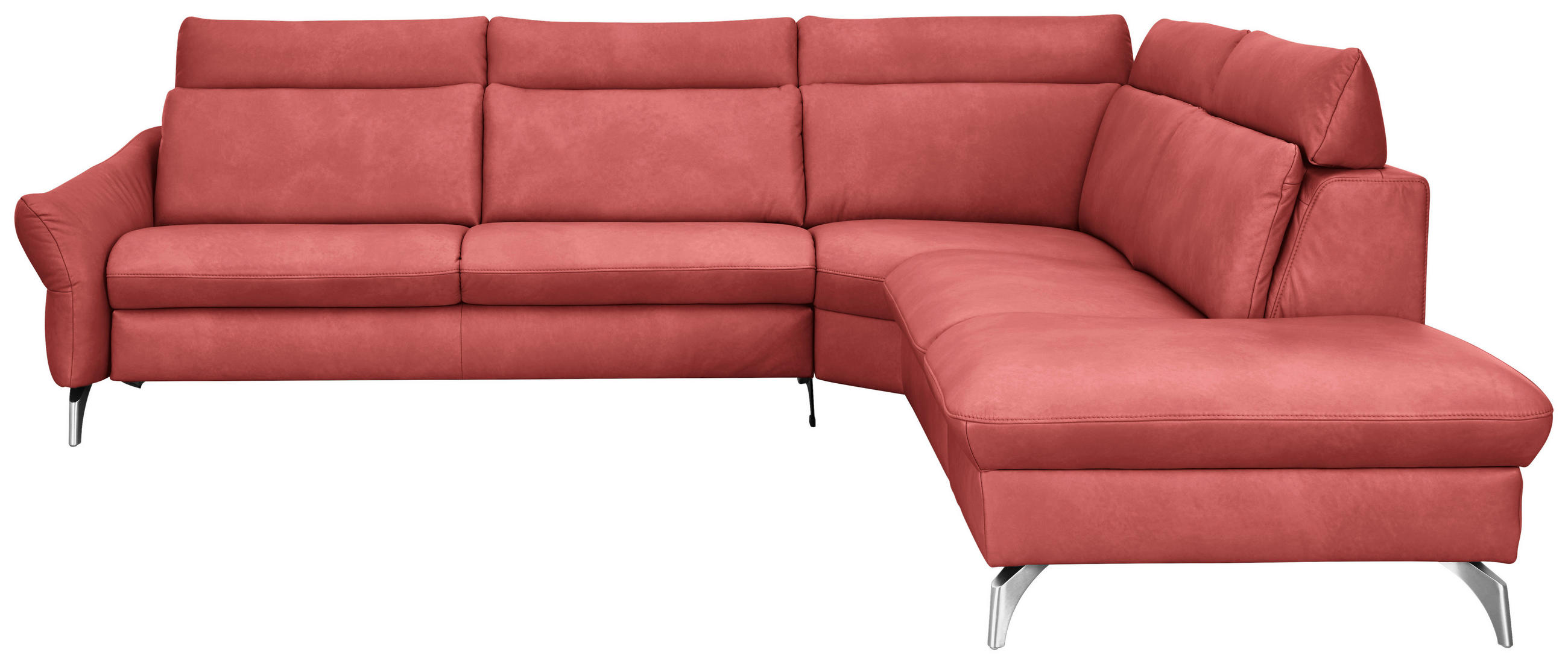 ECKSOFA in Echtleder Rot  - Edelstahlfarben/Rot, Konventionell, Leder/Metall (296/242cm) - Himolla Komfortklass