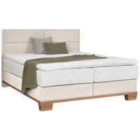 BOXSPRINGBETT 180/200 cm,  in Naturfarben, Eichefarben, Matratze, Topper, unterschiedliche Matratzenhärtegrade je Bettseite, H3 + H4 = fest + sehr fest  - Eichefarben/Naturfarben, Natur, Holz/Textil (180/200cm) - Valnatura