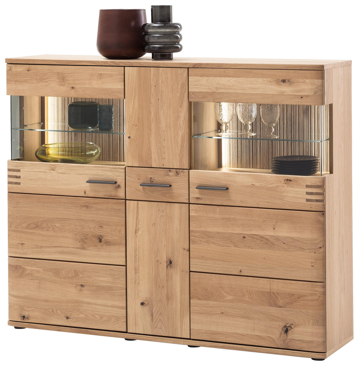 HIGHBOARD  in 150/121/37 cm  - Eichefarben/Anthrazit, Design, Glas/Holz (150/121/37cm) - Livetastic