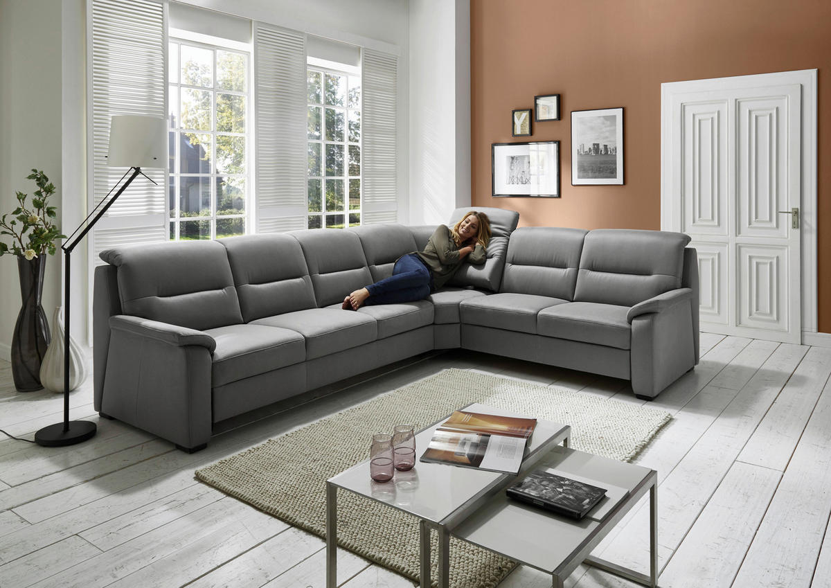 ECKSOFA in Mikrofaser Grau  - Schwarz/Grau, Konventionell, Holz/Textil (303/245cm) - Beldomo Comfort
