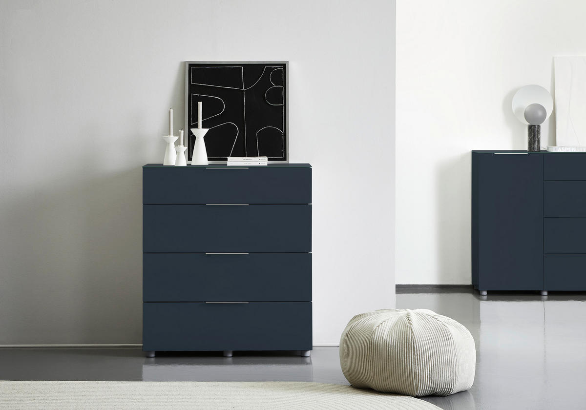 KOMMODE , 90,3/97,6/40 cm, 4 Schublade(n)  - Anthrazit/Alufarben, Design, Glas/Holzwerkstoff (90,3/97,6/40cm) - Voleo