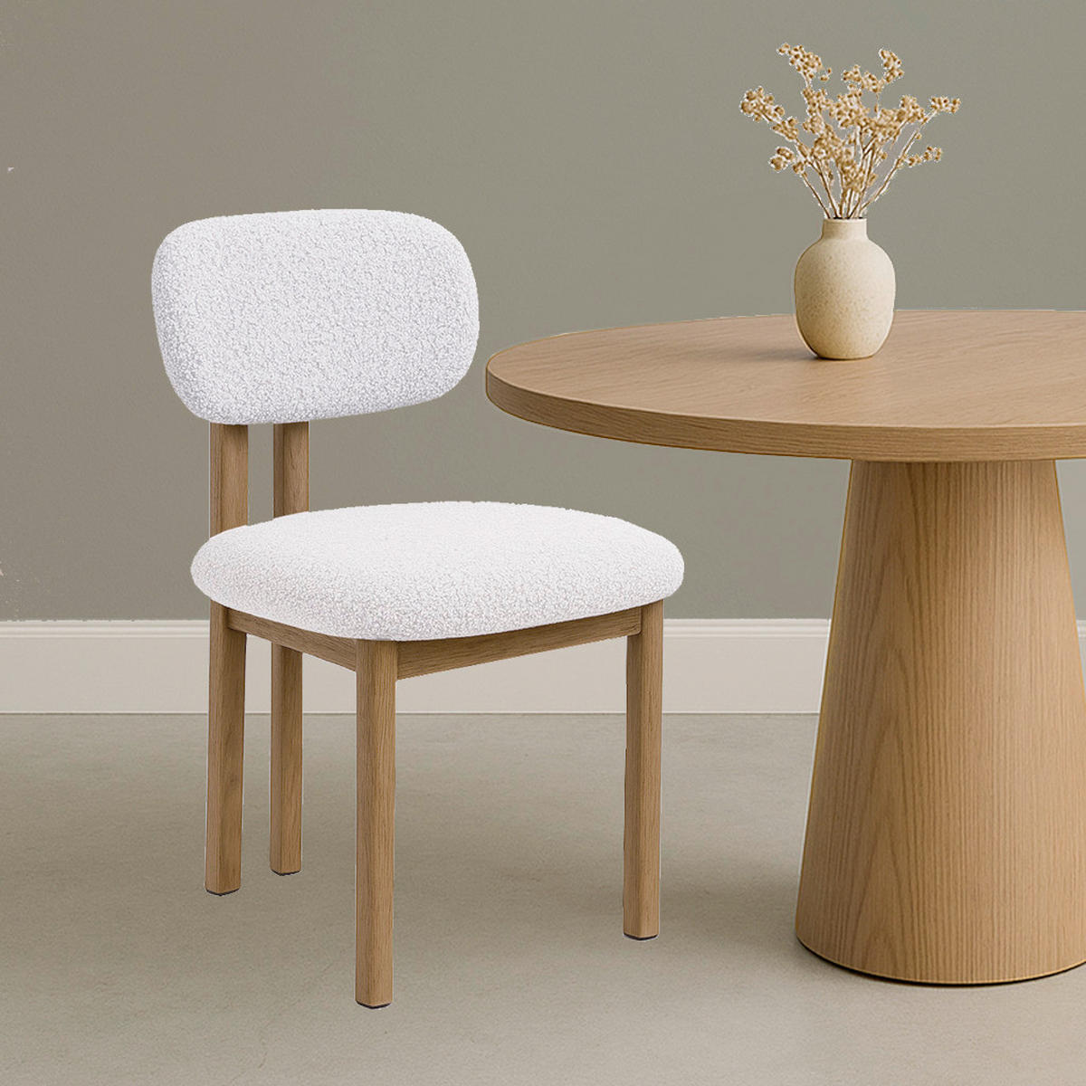 STUHL-SET 2 Stück  in Stahl Bouclé  - Elfenbein/Eichefarben, MODERN, Textil/Metall (50/80/52cm) - Livetastic