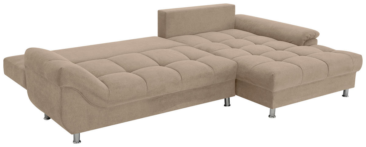 ECKSOFA in Flachgewebe, Mikrofaser Taupe  - Taupe/Chromfarben, Design, Kunststoff/Textil (312/198cm) - Livetastic