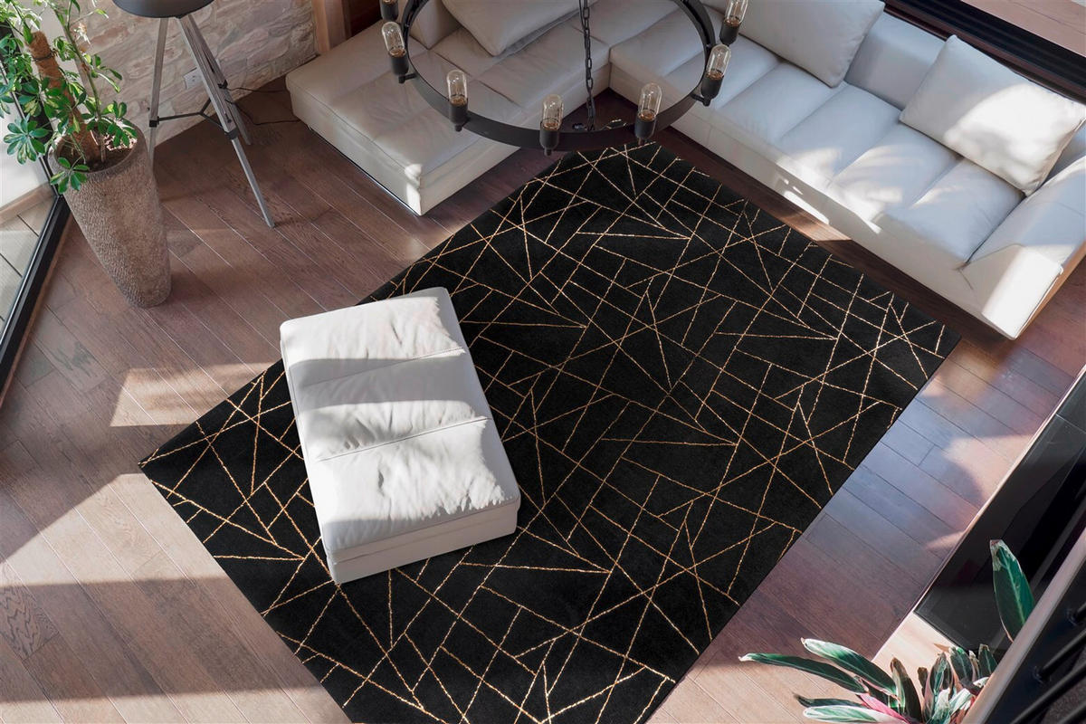 LÄUFER 80/150 cm Bijou 125 Schwarz / Gold Goldfarben, Schwarz  - Goldfarben/Schwarz, KONVENTIONELL, Textil (80/150cm)