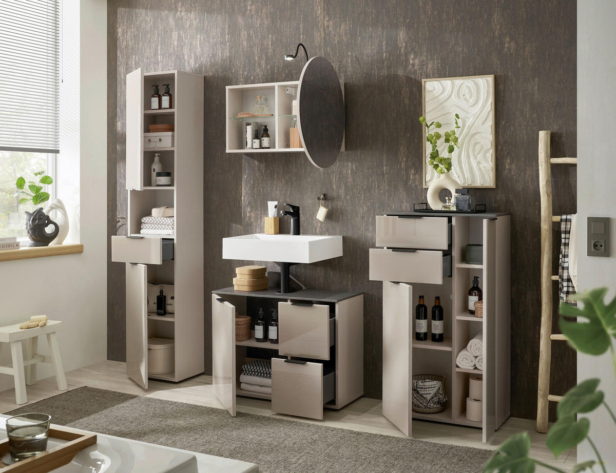 WASCHBECKENUNTERSCHRANK 80/60/35 cm  - Kaschmir/Anthrazit, LIFESTYLE, Glas/Holzwerkstoff (80/60/35cm) - home24