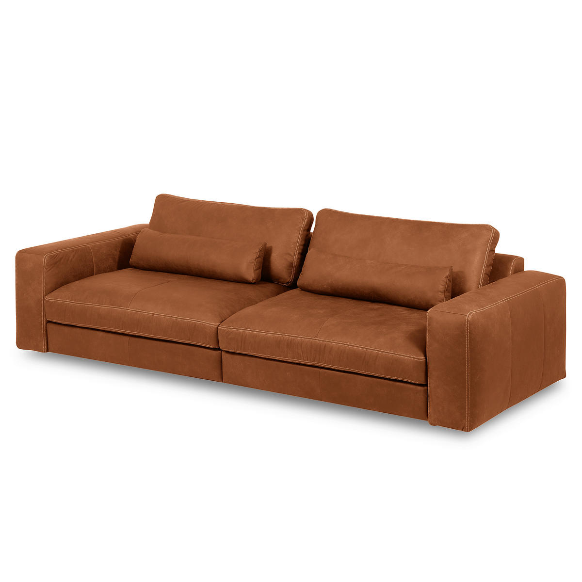 3-SITZER-SOFA  in Echtleder Karamell   - Beige/Karamell, Design, Leder/Kunststoff (300/85/123cm) - Livetastic