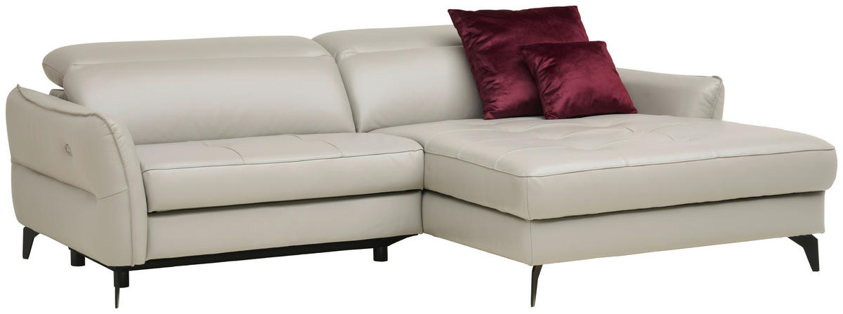 ECKSOFA Hellgrau Echtleder  - Hellgrau/Schwarz, Design, Leder/Metall (246/175cm) - Livetastic