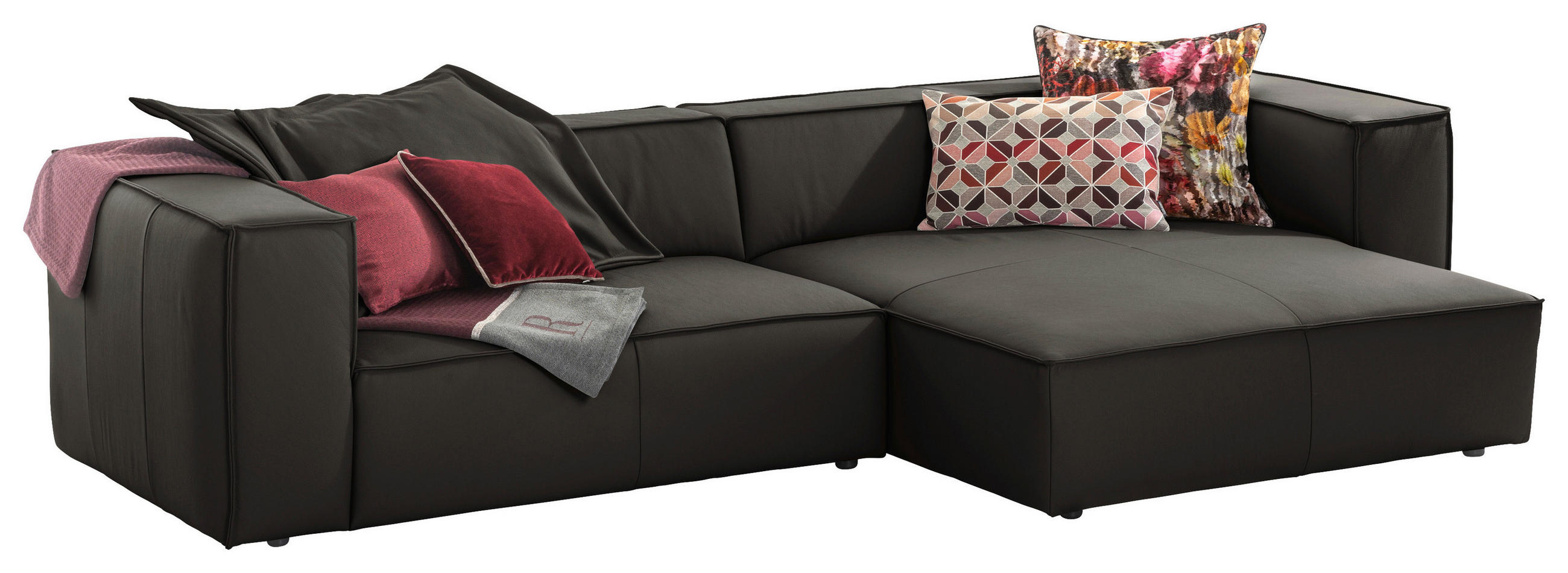 ECKSOFA around the block Braun Echtleder - Schwarz/Braun, MODERN, Leder/Kunststoff (300/164cm) - Chilliano