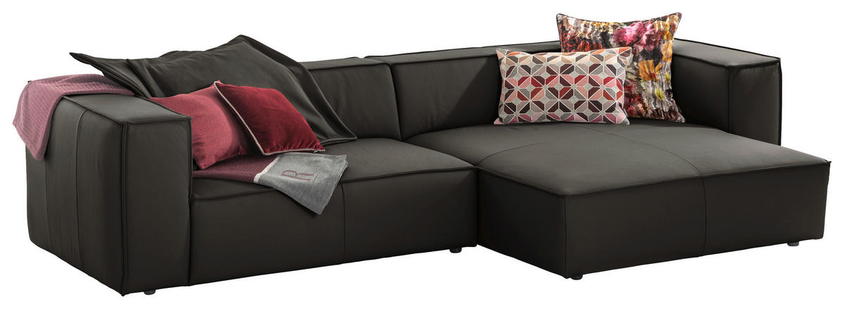 ECKSOFA around the block Braun Echtleder  - Schwarz/Braun, MODERN, Leder/Kunststoff (300/164cm) - Chilliano
