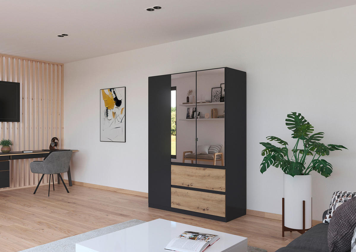 DREHTÜRENSCHRANK in Grau, Eiche Artisan  - Eiche Artisan/Grau, Modern, Holzwerkstoff (136/197/54cm) - Rauch Möbel