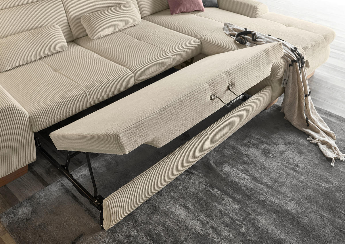 ECKSOFA Creme Cord  - Eiche Bianco/Creme, KONVENTIONELL, Holz/Textil (307/195cm) - SetOne by Musterring