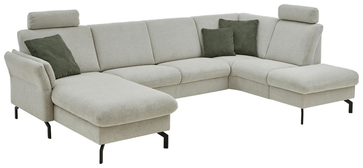 WOHNLANDSCHAFT Flachgewebe Ecru  - Ecru/Schwarz, Konventionell, Textil/Metall (170/307/190cm) - Beldomo Comfort