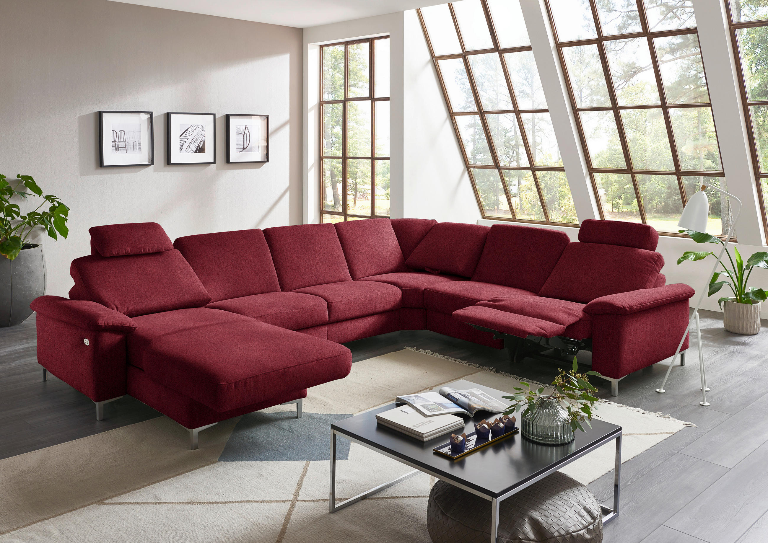 WOHNLANDSCHAFT in Chenille Rot  - Rot/Alufarben, Design, Textil/Metall (170/333/265cm) - Dieter Knoll