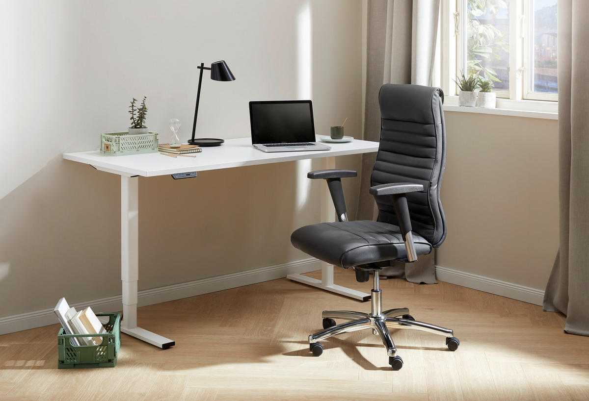 SCHREIBTISCH 160/80/56-124 cm  in Weiß  - Alufarben/Weiß, Design, Holzwerkstoff/Metall (160/80/56-124cm) - Voleo