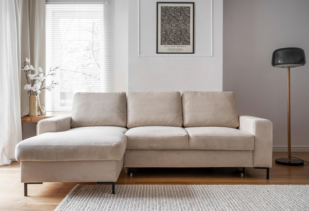ECKSOFA Beige Cord  - Beige/Schwarz, Design, Textil/Metall (148/236cm) - MID.YOU