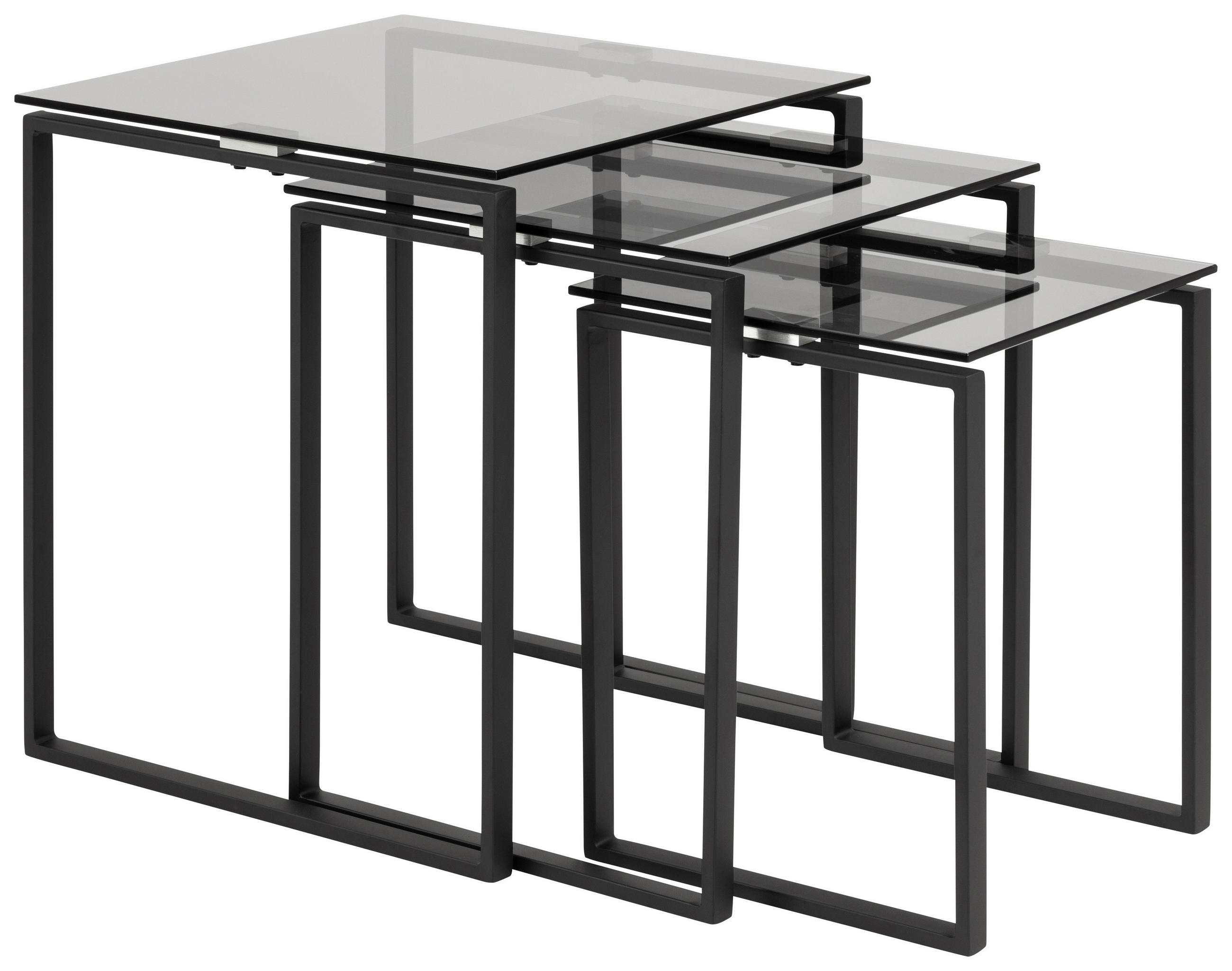 BEISTELLTISCHSET Katrine quadratisch Grau, Schwarz  - Schwarz/Grau, Trend, Glas/Metall (36-50/36-50/45-55cm)