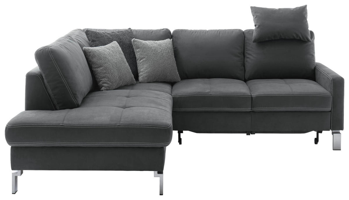 ECKSOFA in Mikrofaser Dunkelgrau  - Chromfarben/Dunkelgrau, Design, Textil/Metall (200/229cm) - Pure Home Lifestyle