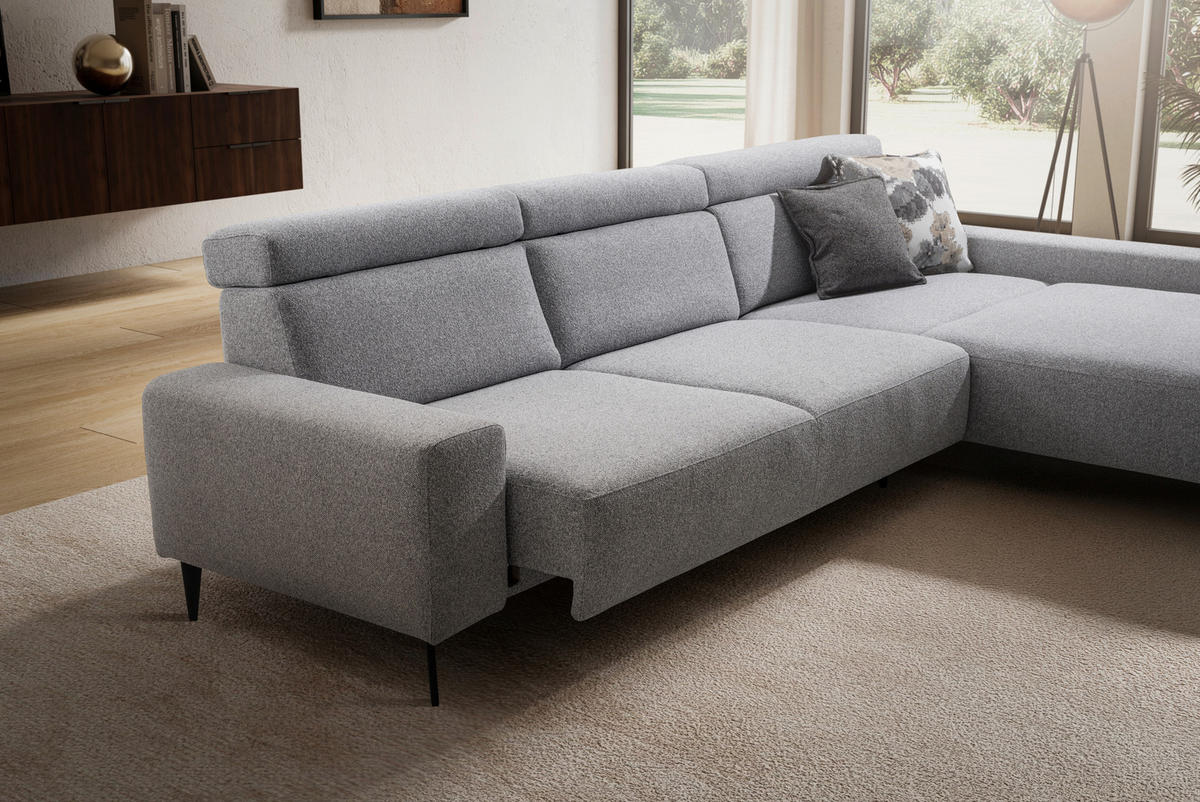 ECKSOFA  in Flachgewebe Grau  205/308 cm  - Schwarz/Grau, Design, Textil/Metall (205/308cm) - Sedda