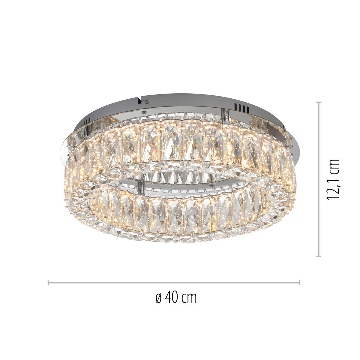 LED PLAFONJERA - boja hroma, Dizajnerski, staklo/metal (40/40/12,1cm)