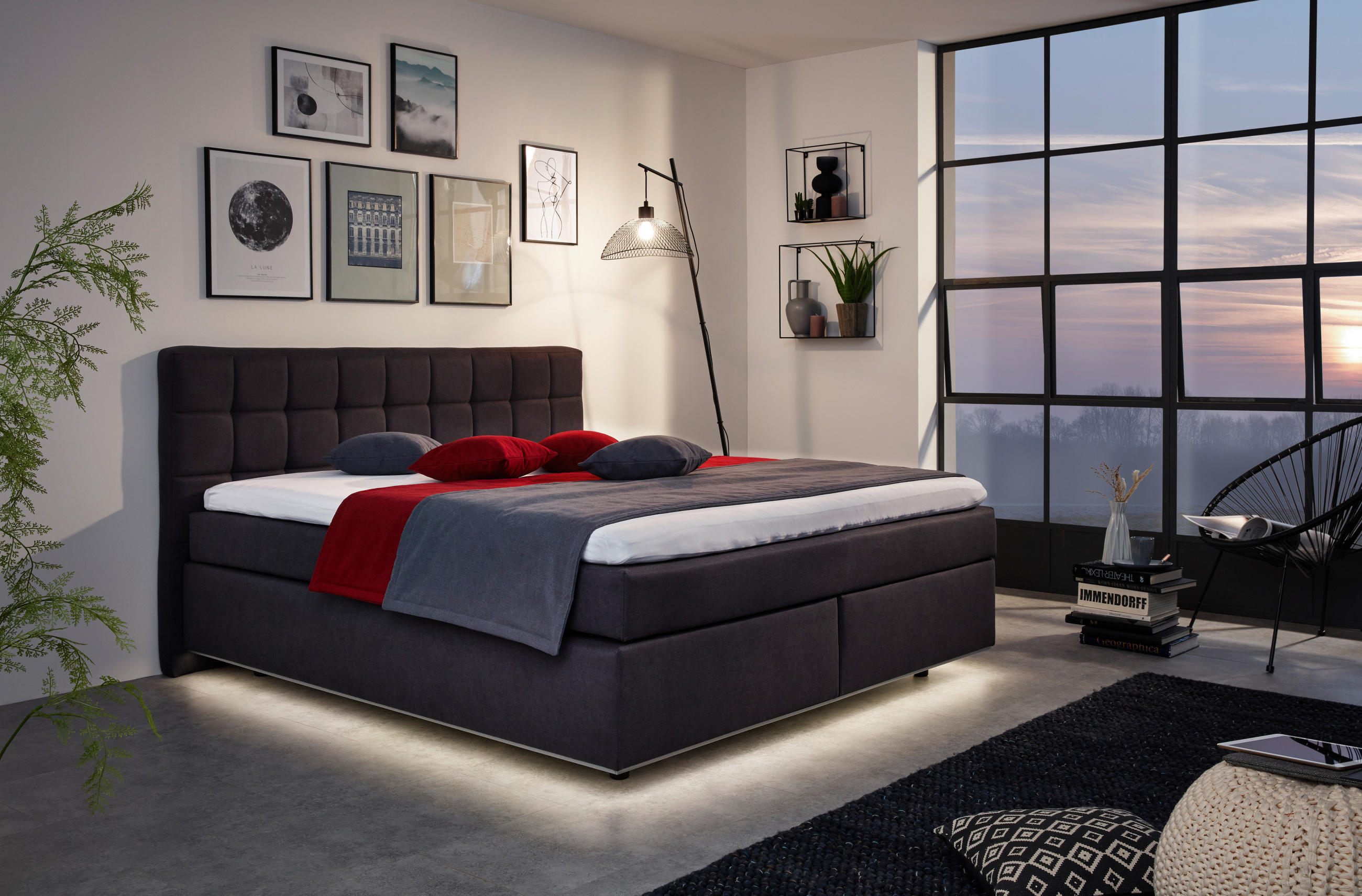 BOXSPRINGBETT 180/200 cm  in Dunkelgrau  - Dunkelgrau/Schwarz, Design, Holz/Textil (180/200cm) - Carryhome