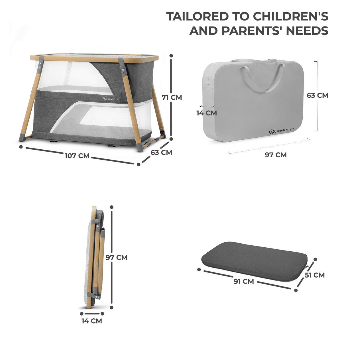 REISEBETT Sofi Grau, Naturfarben, Weiß  - Naturfarben/Weiß, Basics, Kunststoff/Textil (50/90cm) - kinderkraft