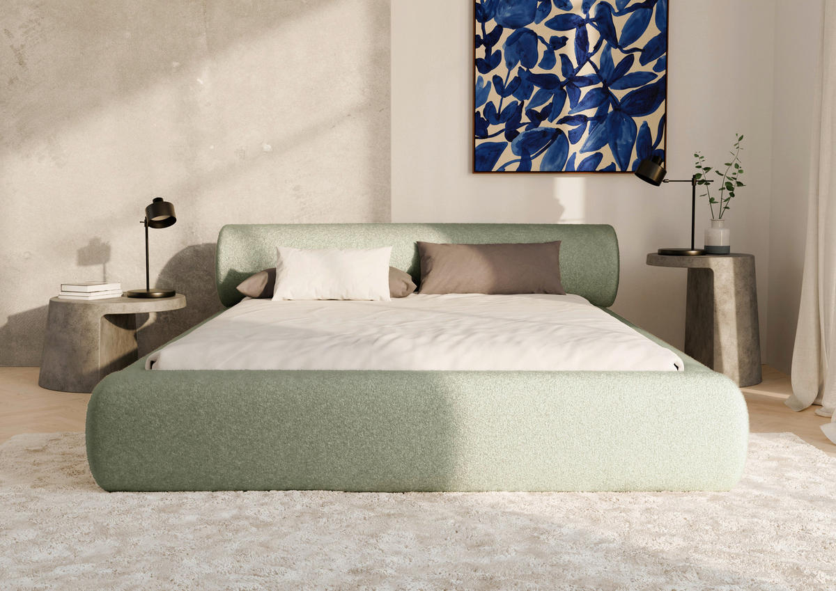POLSTERBETT 140/200 cm,  in Grün, Lattenrost, Bettkasten,  - Schwarz/Grün, Design, Holz/Textil (140/200cm) - Chameo