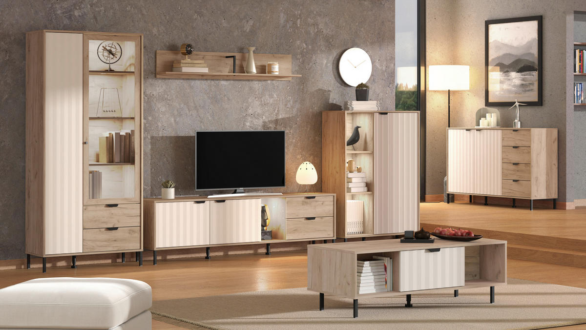 TV-ELEM 183/54/40 cm  - szürke tölgy/kasmír, Basics, faalapú anyag (183/54/40cm) - Hom`in