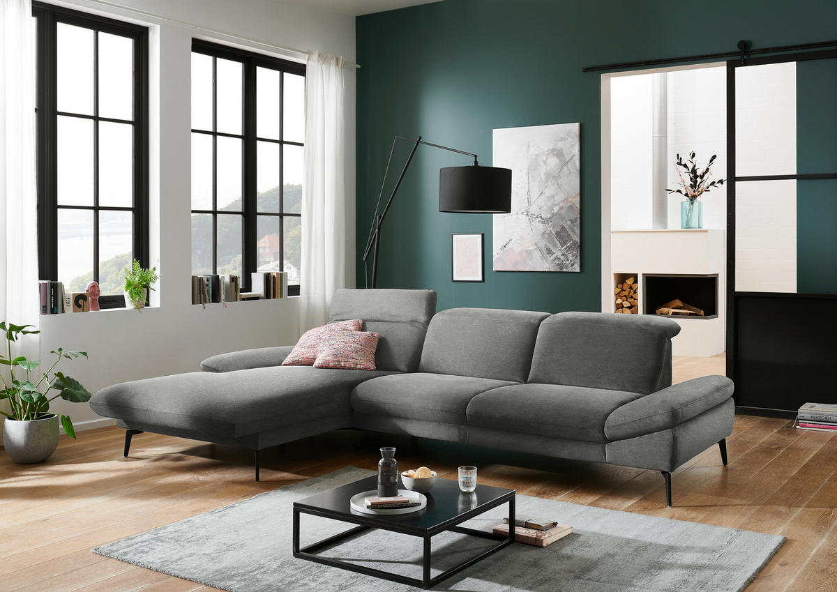 ECKSOFA in Chenille Grau  - Schwarz/Grau, Design, Textil/Metall (188/319cm) - Beldomo System