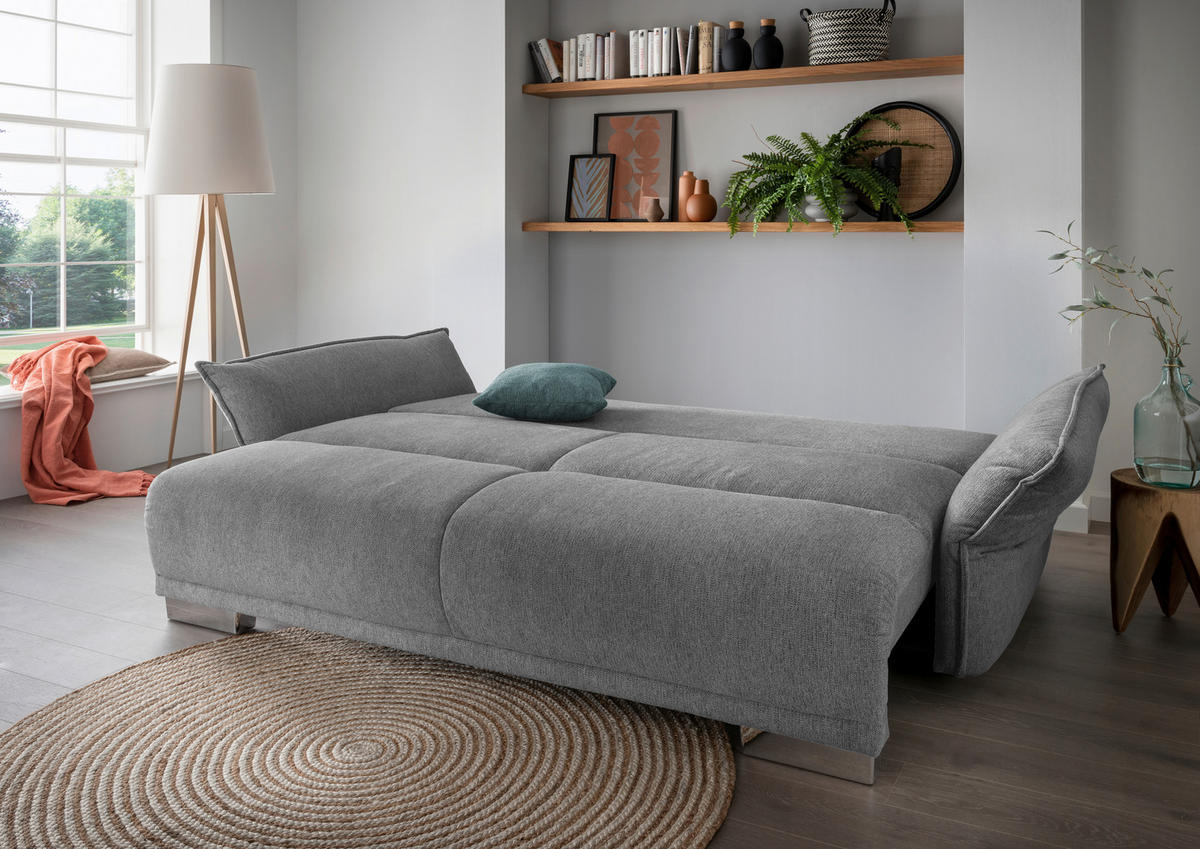 BIGSOFA in Chenille Silberfarben  - Chromfarben/Silberfarben, MODERN, Kunststoff/Textil (242/71/90/131cm) - Livetastic