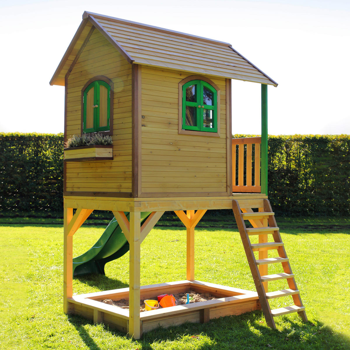 SPIELTURM 370/291/191 cm SPIELTURM SARAH  - Braun/Grün, KONVENTIONELL, Holz/Kunststoff (370/291/191cm) - Ambia Garden