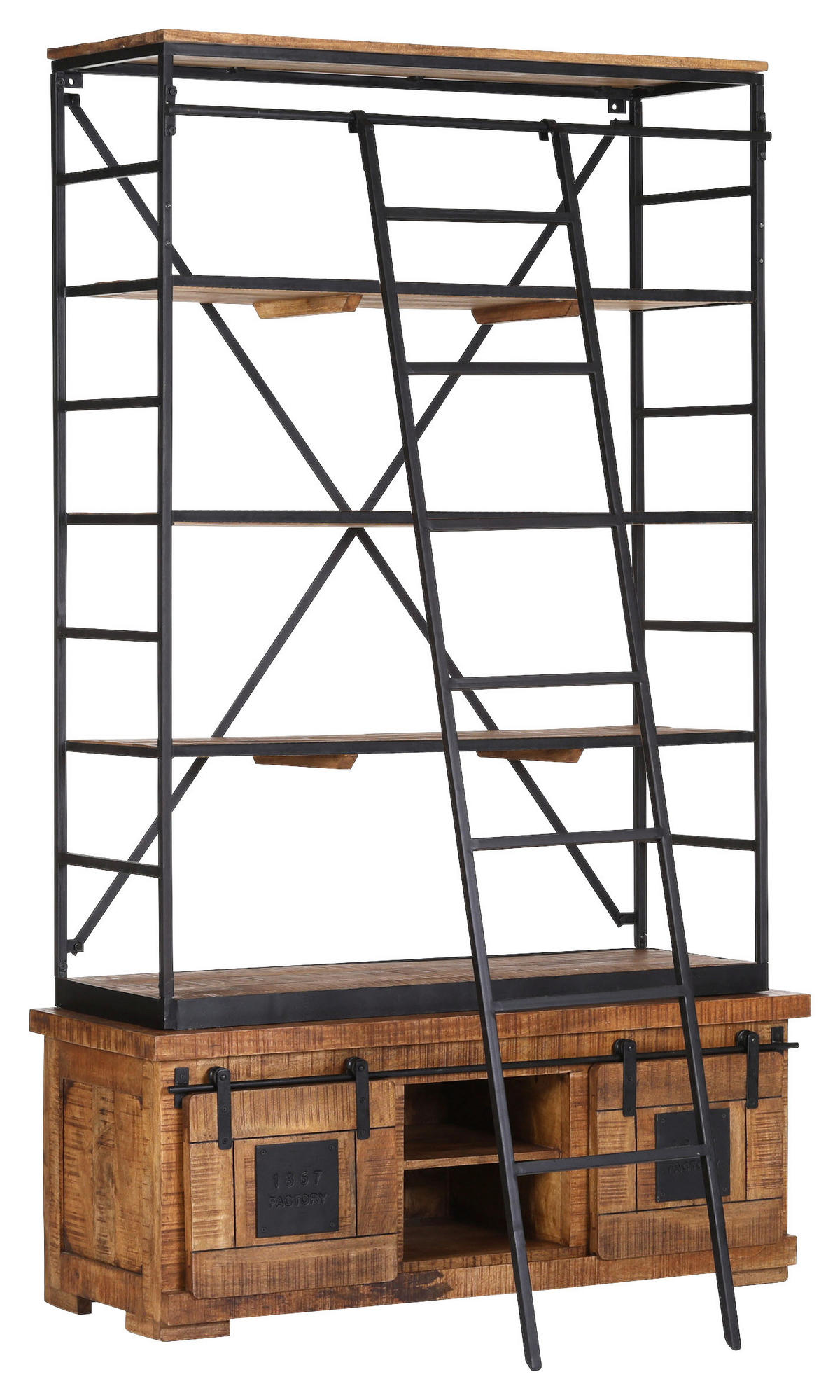 BÜCHERWAND Mangoholz massiv Naturfarben, Schwarz  - Schwarz/Naturfarben, KONVENTIONELL, Holz/Metall (127/210/45cm) - Landscape