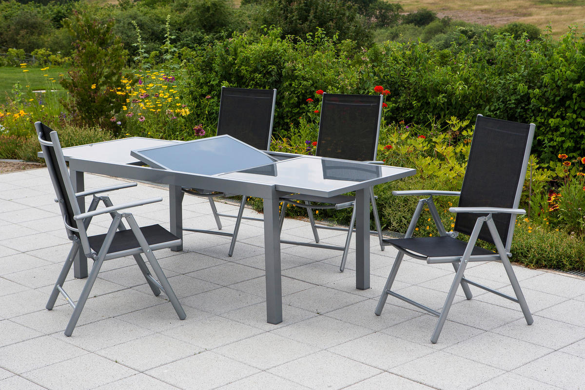 GARTENSET Aluminium  - Silberfarben/Schwarz, MODERN, Textil/Metall - Gardenson