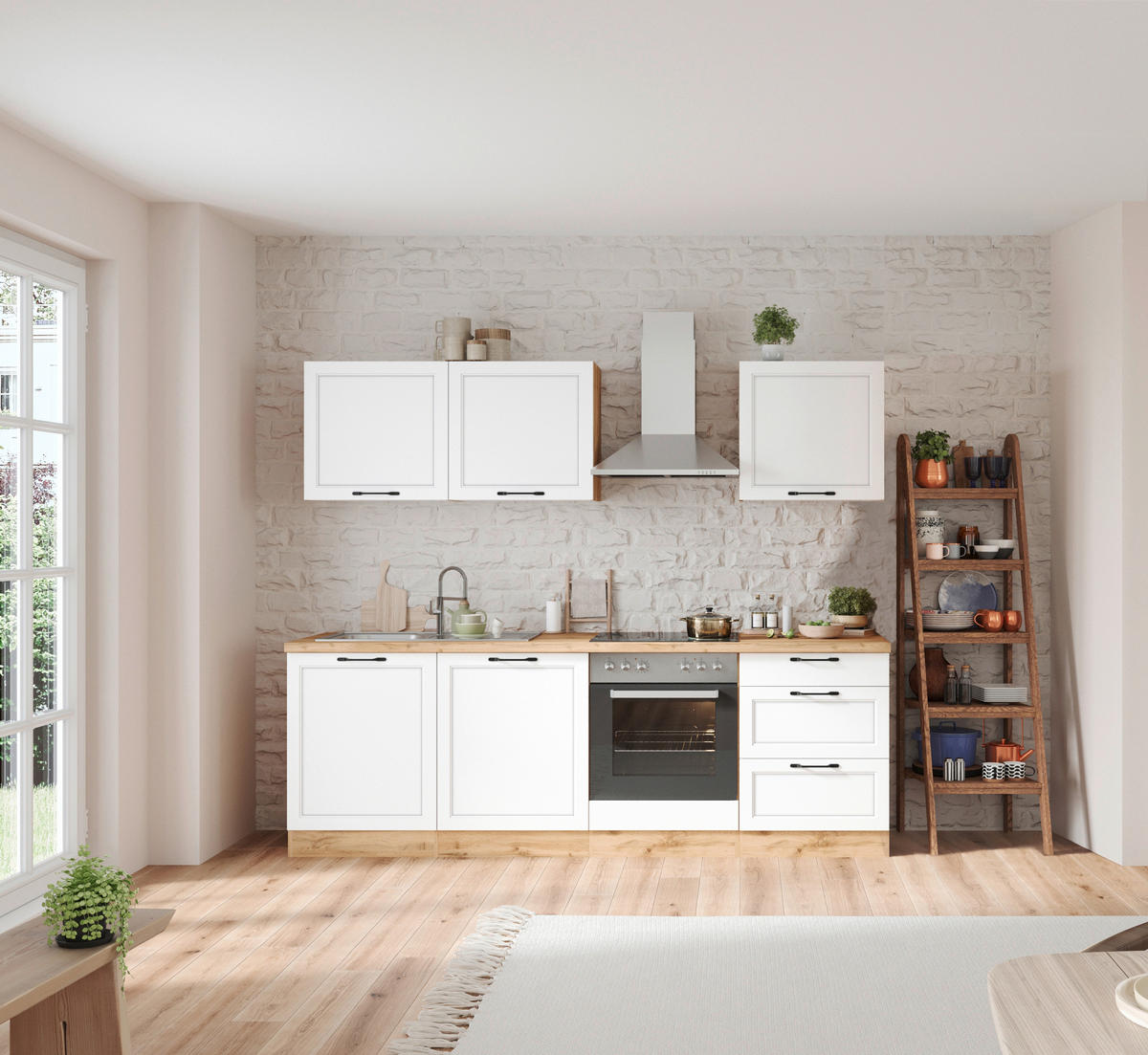 KÜCHENBLOCK 240 cm   Weiss, Eiche Wotan  - Weiss/Eiche Wotan, Lifestyle, Holzwerkstoff/Metall (240cm) - Held