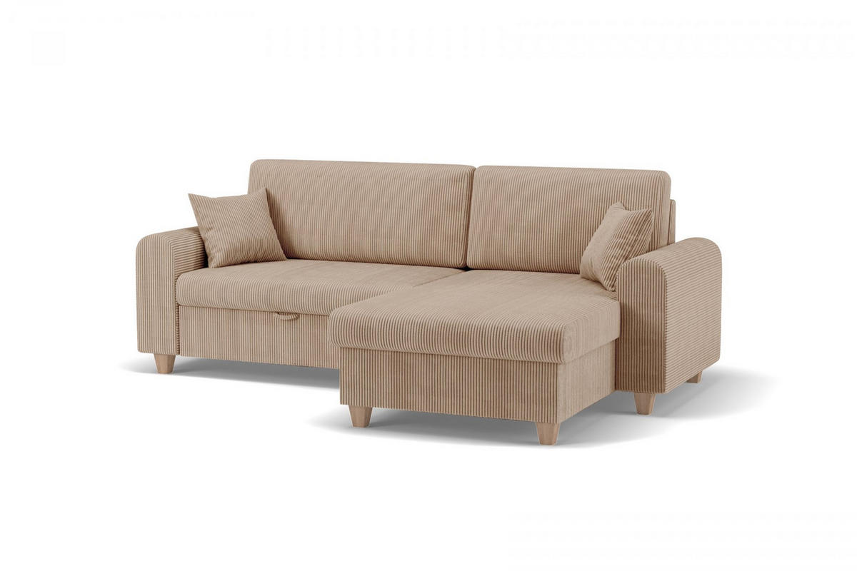 ECKSOFA CORD Hellbraun Velours  - Hellbraun/Beige, Design, Holz/Textil (237/124cm) - MID.YOU