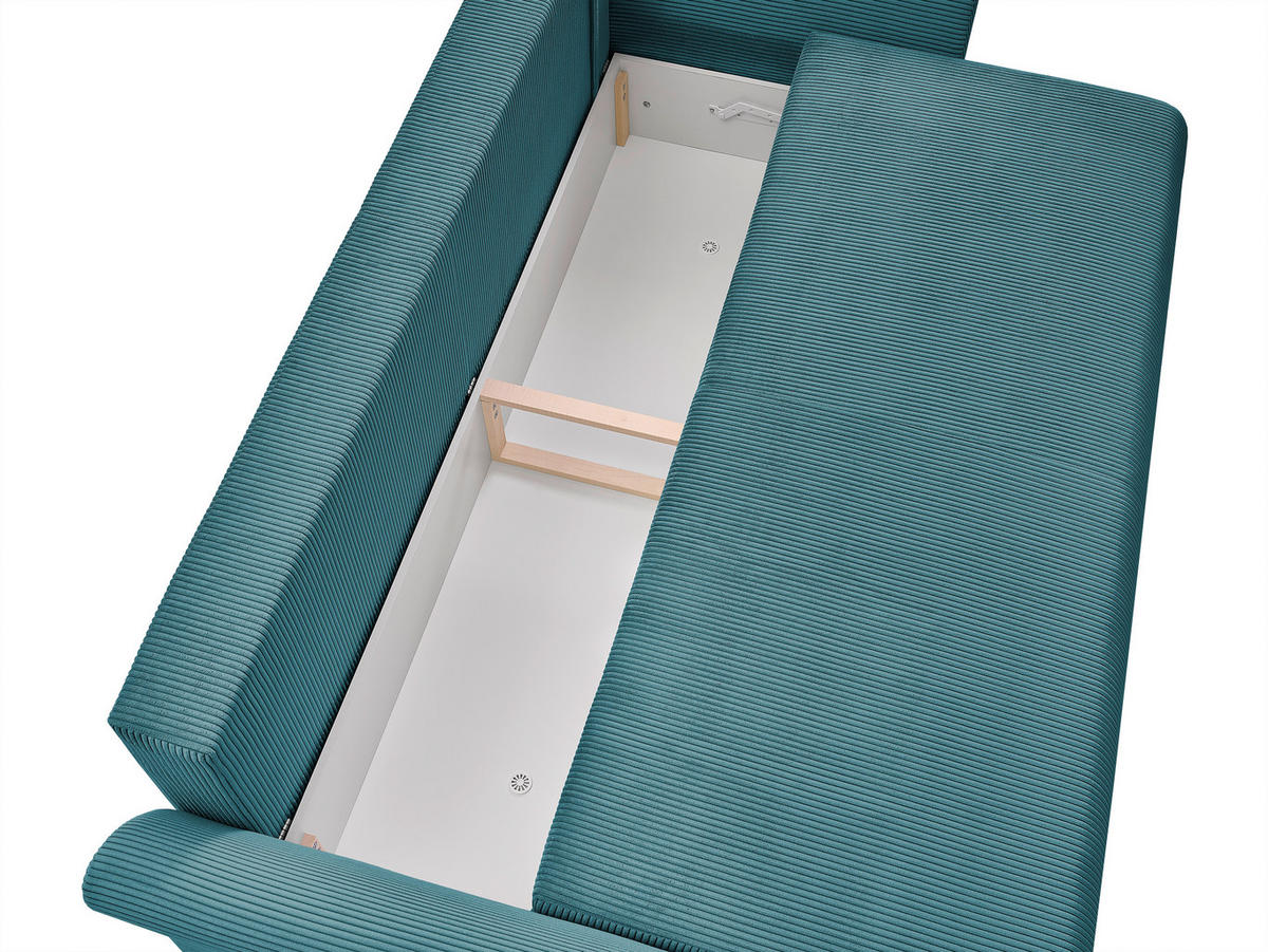 SCHLAFSOFA Malta Cord Hellblau  inkl. Zierkissen, Rückenkissen, Bettkasten, Schlaffunktion, Rücken echt  - Schwarz/Hellblau, Design, Textil (244/88/100cm) - P & B
