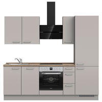 KÜCHENBLOCK 240 cm   in Grau, Eiche dunkel  - Eiche dunkel/Edelstahlfarben, MODERN, Holzwerkstoff/Metall (240cm) - Nobilia