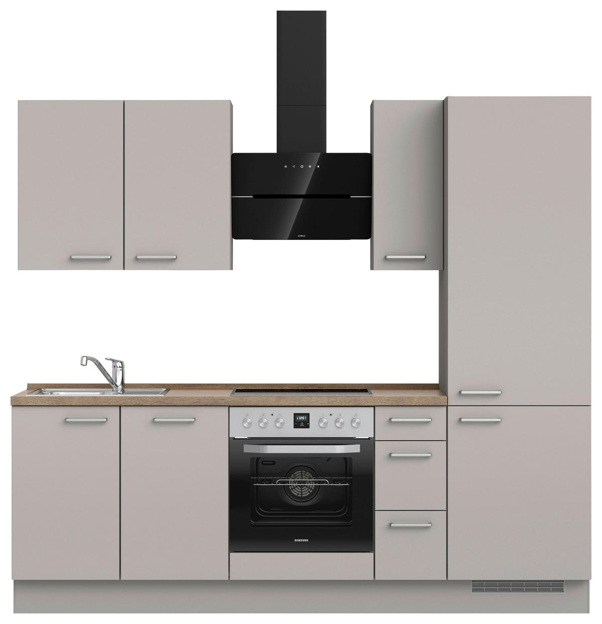 KÜCHENBLOCK 240 cm   in Grau, Eiche dunkel  - Eiche dunkel/Edelstahlfarben, MODERN, Holzwerkstoff/Metall (240cm) - Nobilia