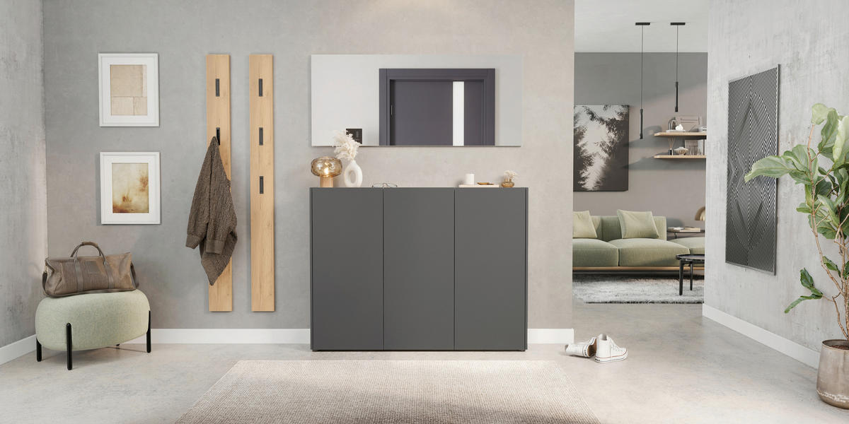 SCHUHSCHRANK Graphitfarben, Eichefarben  - Eichefarben/Schwarz, Design, Holzwerkstoff/Kunststoff (138/105/25cm)