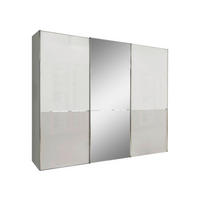 SCHWEBETÜRENSCHRANK in Grau, Weiß  - Chromfarben/Weiß, KONVENTIONELL, Glas/Holzwerkstoff (300/236/67cm) - Novel