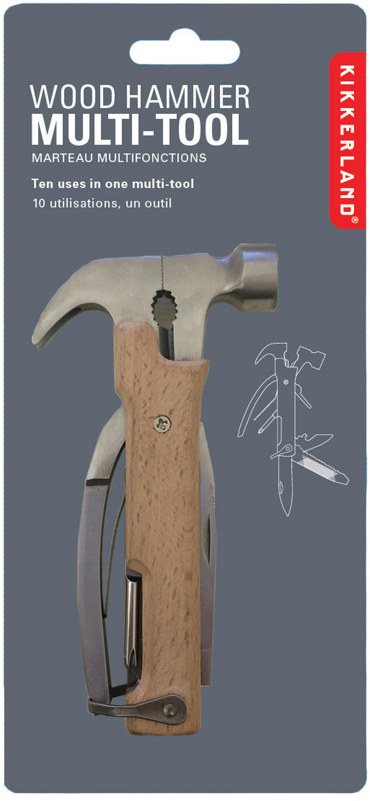 MULTIFUNKČNÉ NÁRADIE - farba buka/strieborná, Konventionell, kov/drevo (13,9/7,6/1,7cm) - Kikkerland